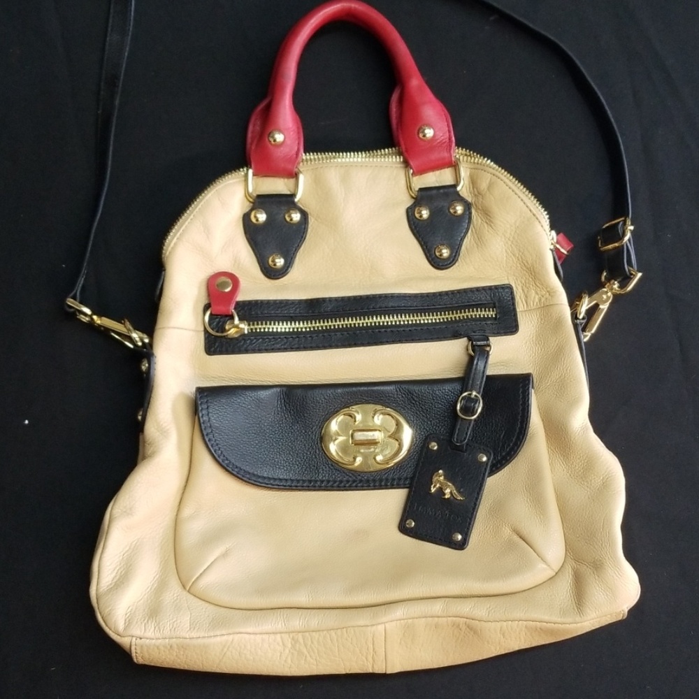 Emma Fox Beige, Black and Red Satchel w/crossbody